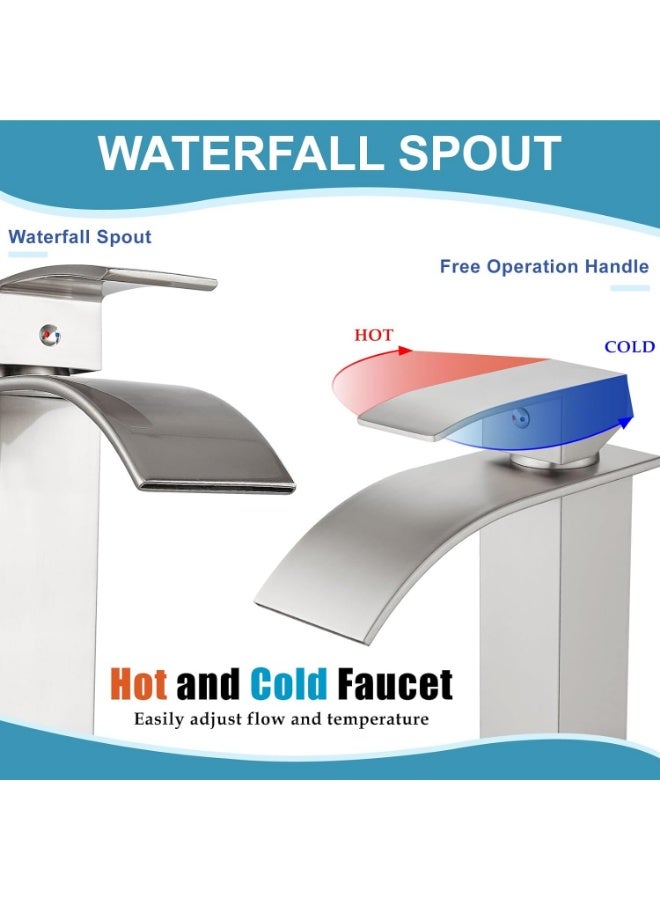 واي دي صنبور حوض حمام عصري بفوهة شلال، خلاط ذو مقبض واحد عالي القوس، سهل التركيب، مصنوع من النحاس المتين، مثالي لأحواض الحمام، ترقية عصرية للحمام - Image 4